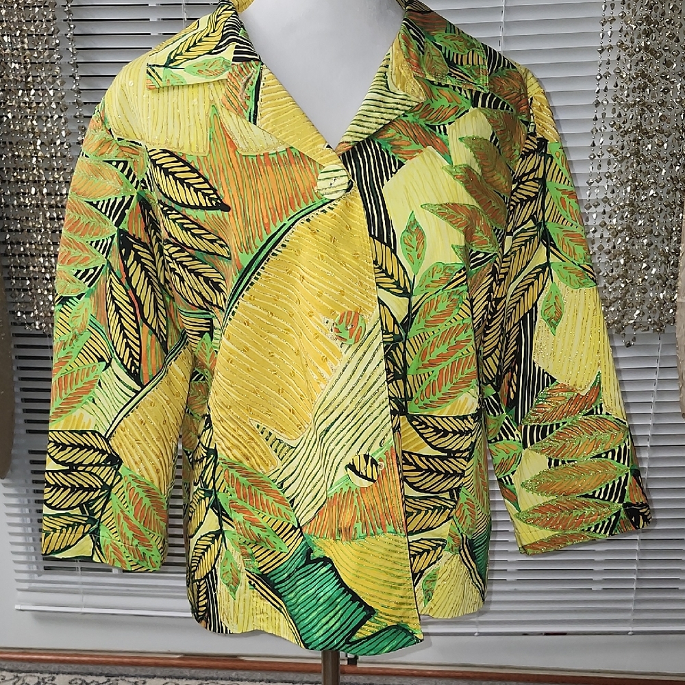 Chico's Yellow and Black Striped Jacket